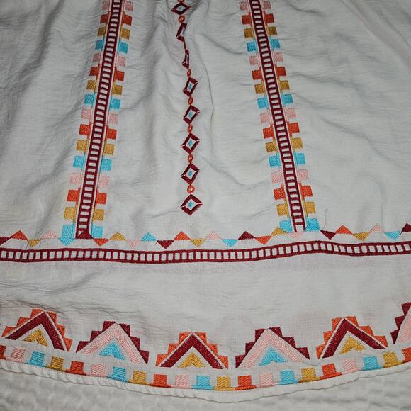 Savanna Jane Embroidered Blouse Women 1X White Multicolor Geometric Boho Western - Picture 8 of 10